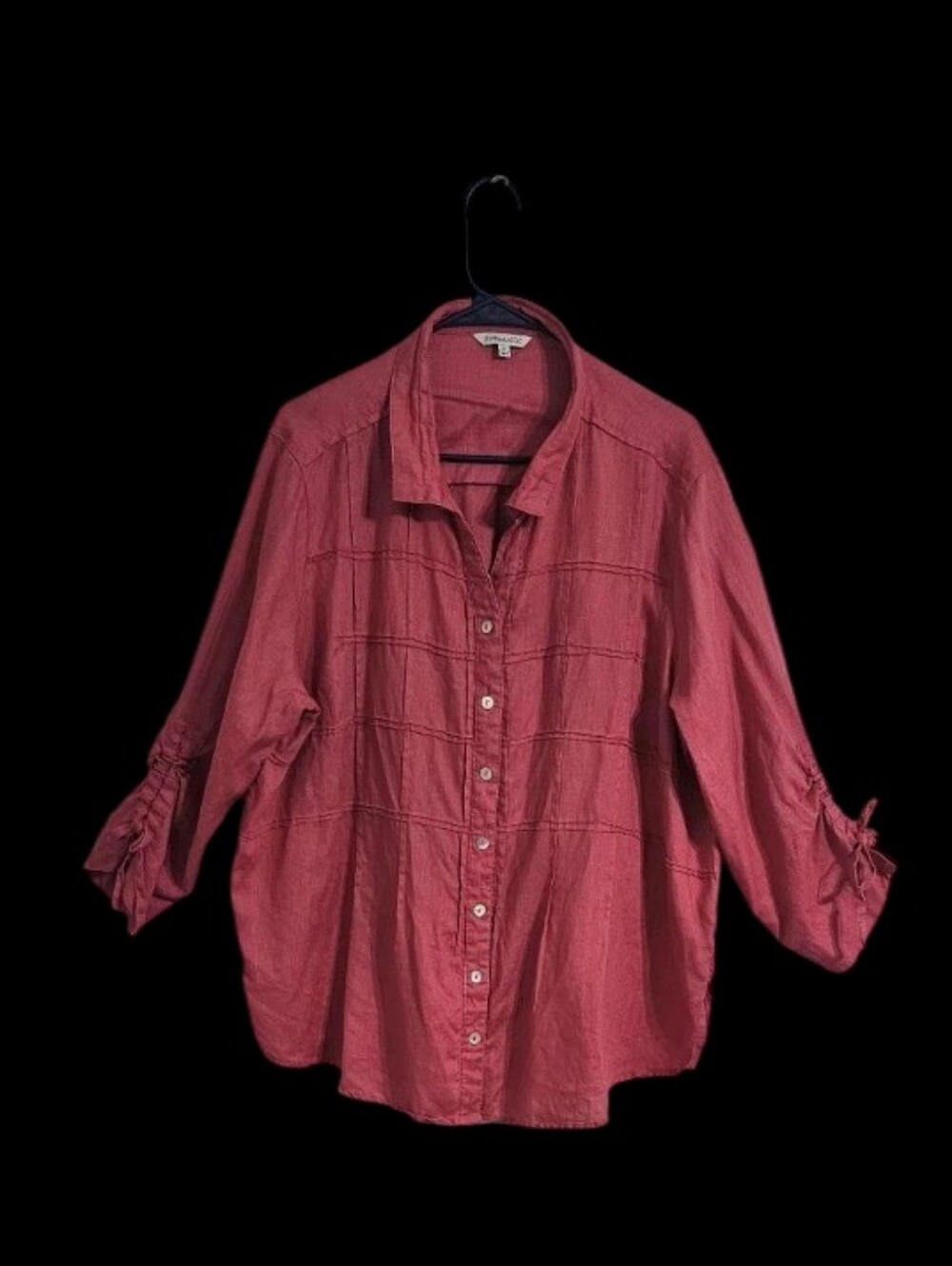 John Mark Sz 2X Button-Front 3/4 Ruched  Sleeve 100% Linen Shirt - Dusty Rose
